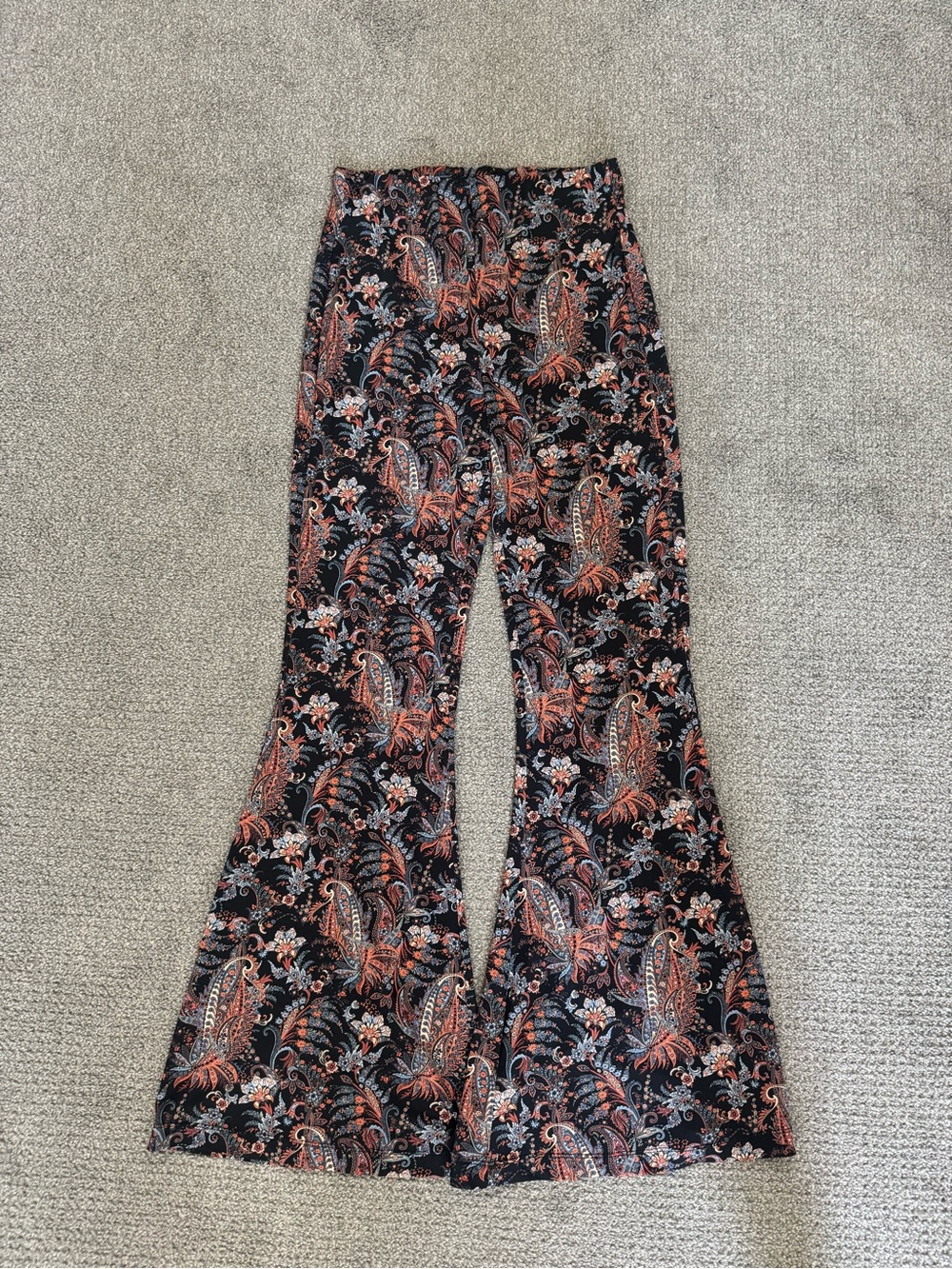 Free People Kitty Flare Pants | Dark blue & orange Paisley Print Wide-Leg Pants
